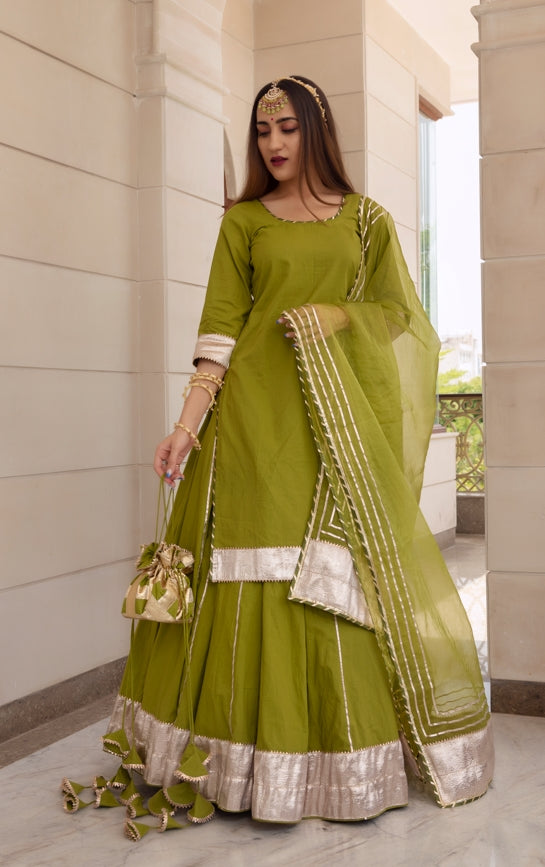 Women's Falguni Green Kurta Skirt Set  - Pomcha Jaipur