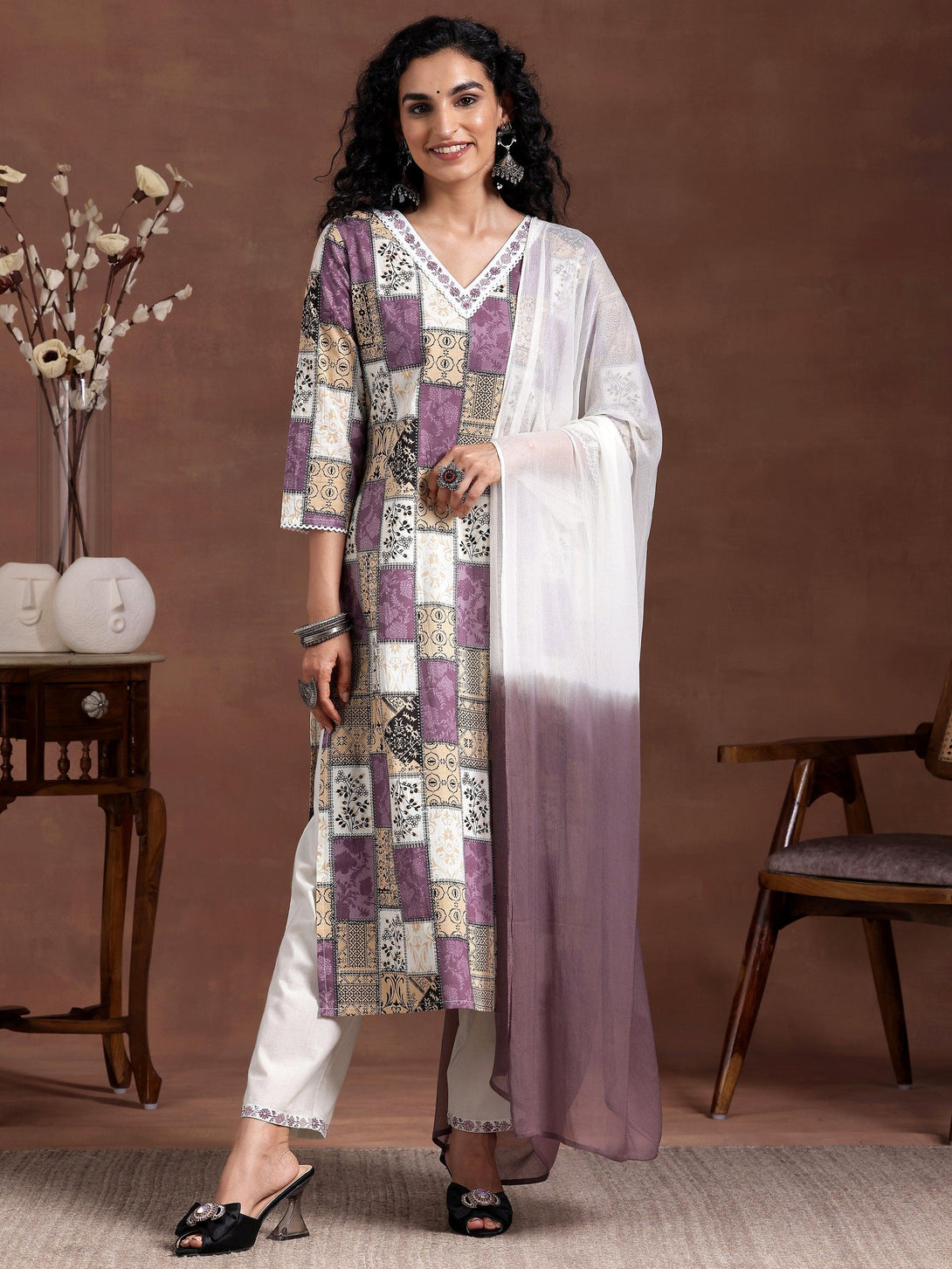 Off white Printed Cotton Straight Suit With Dupatta - Jashvi