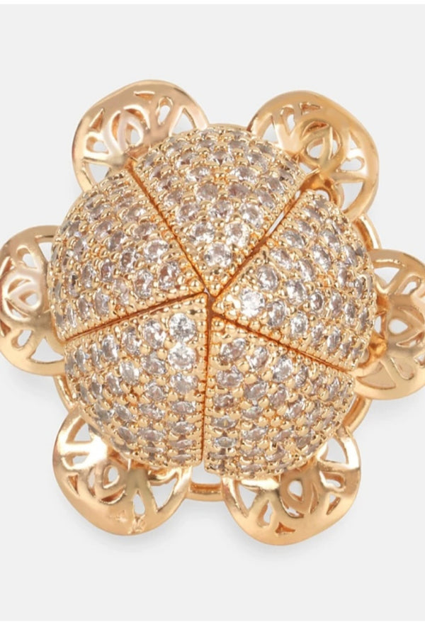 Women's American Diamond Gold-Plated Lotus Ring - Kamal Johar