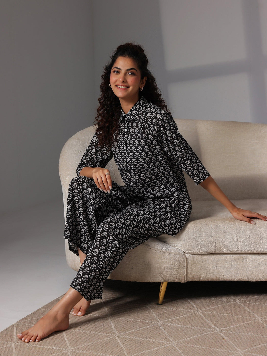 Black Printed Cotton Night Suits - Jashvi