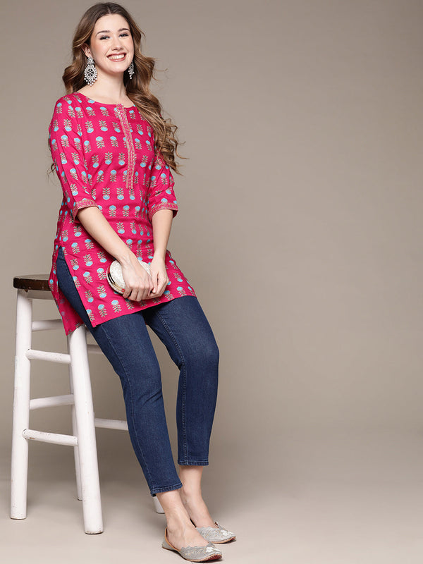 Women's Pink Printed Tunic - Anubhutee USA