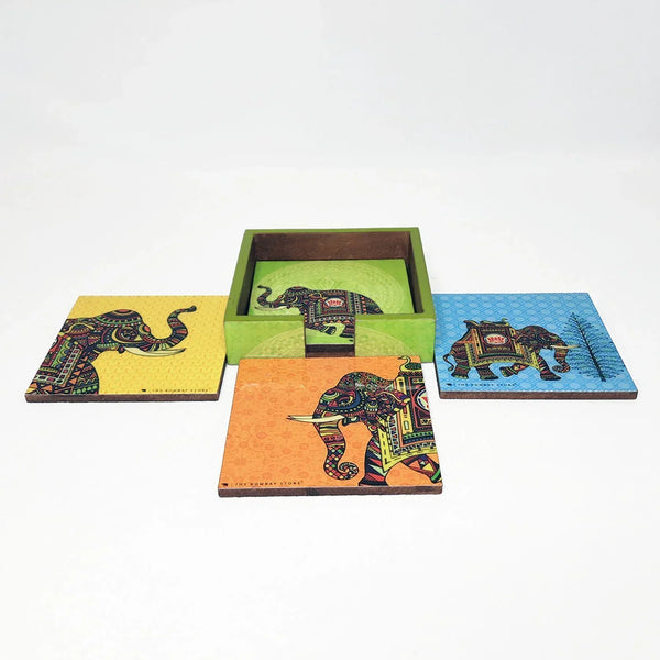 Colourful Coasters Elephant Printed Set Of 4 By India Kreations Decor