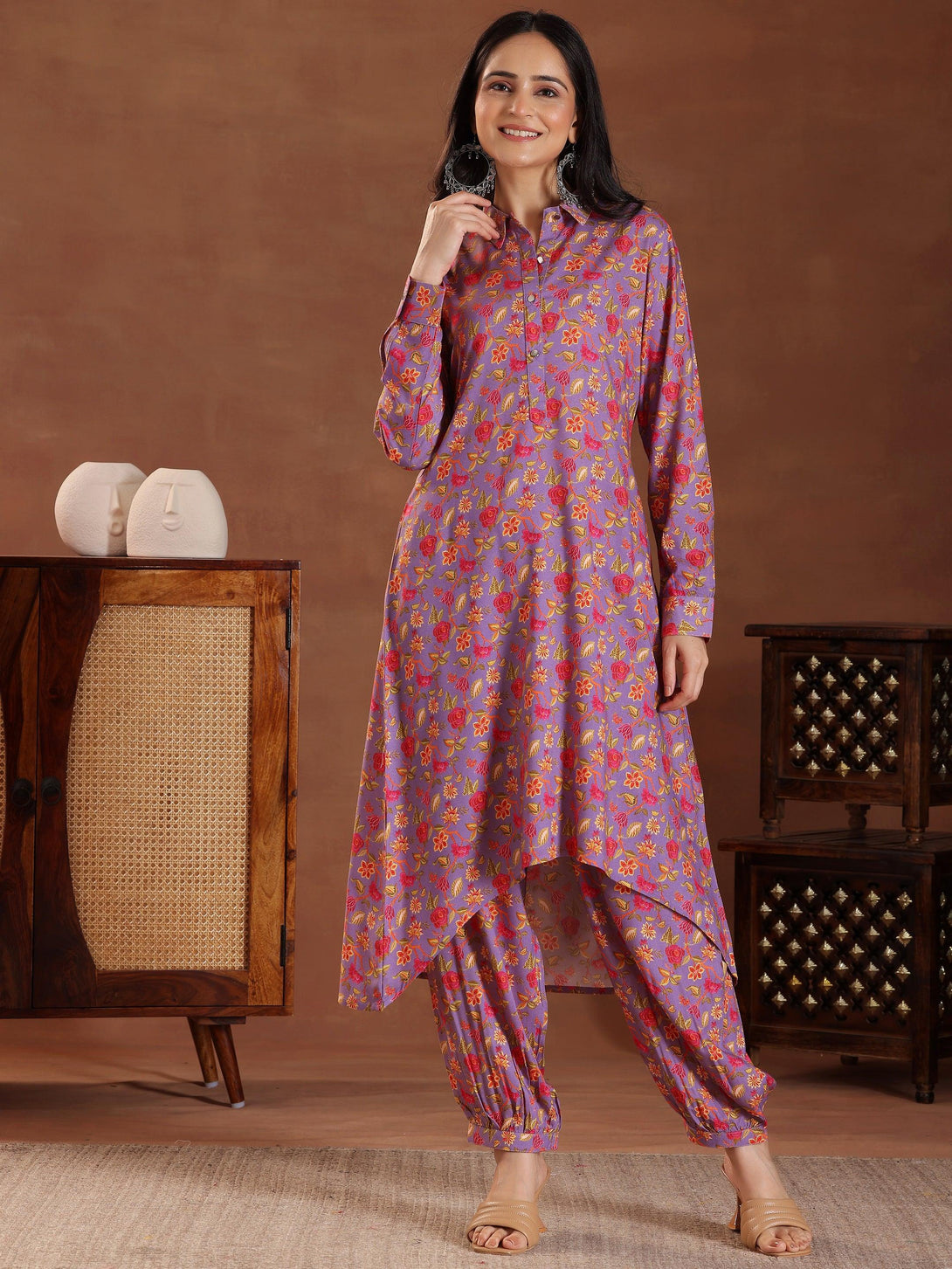 Purple Printed Silk Blend Co-Ords - Jashvi