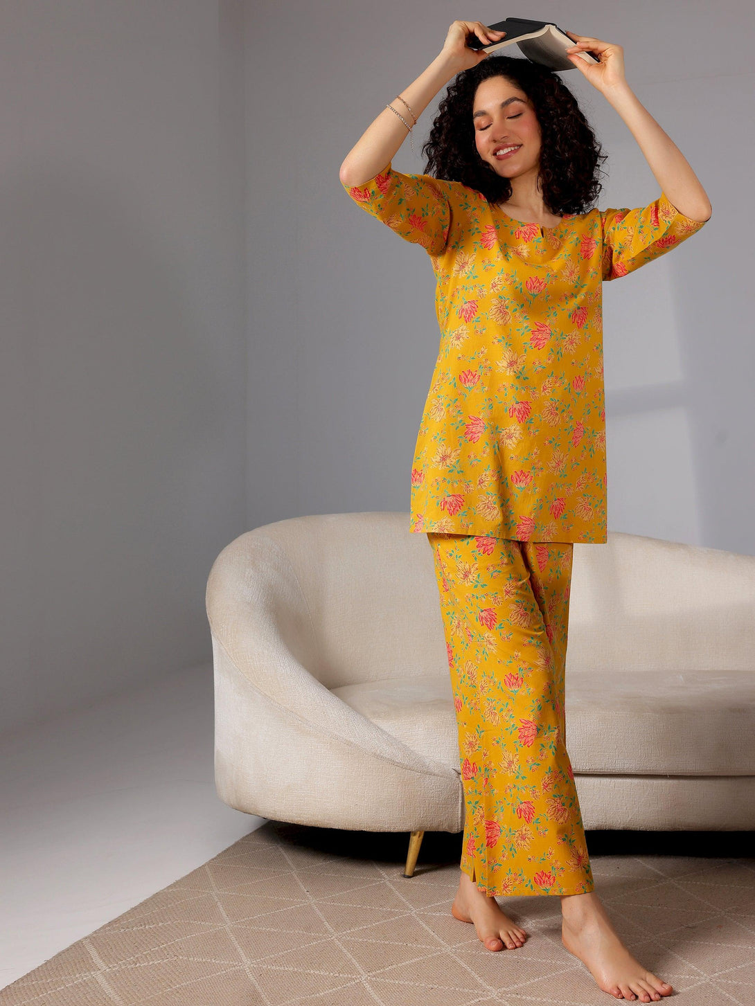 Mustard Printed Cotton Night Suits - Jashvi