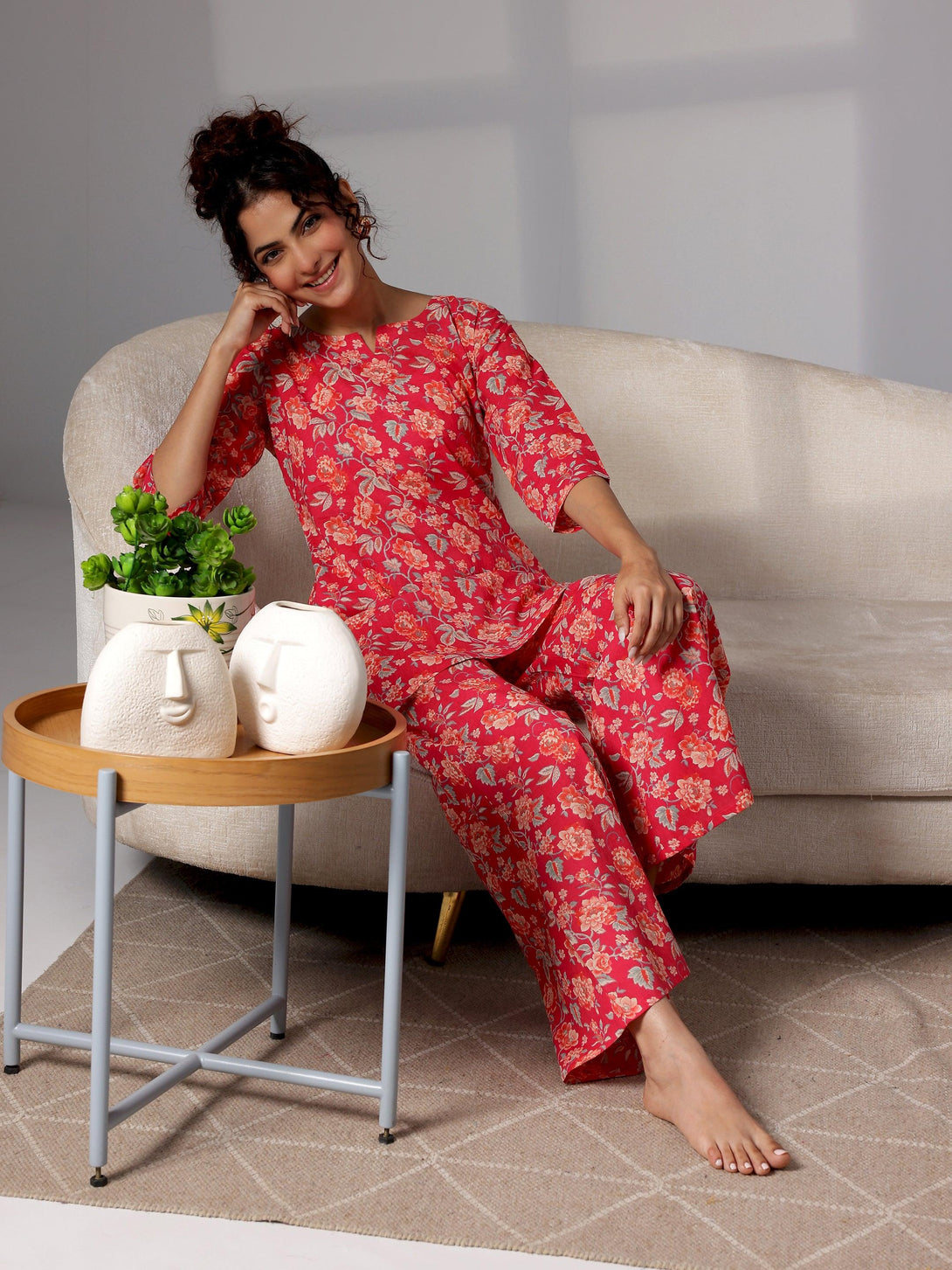 Coral Printed Cotton Night Suits - Jashvi