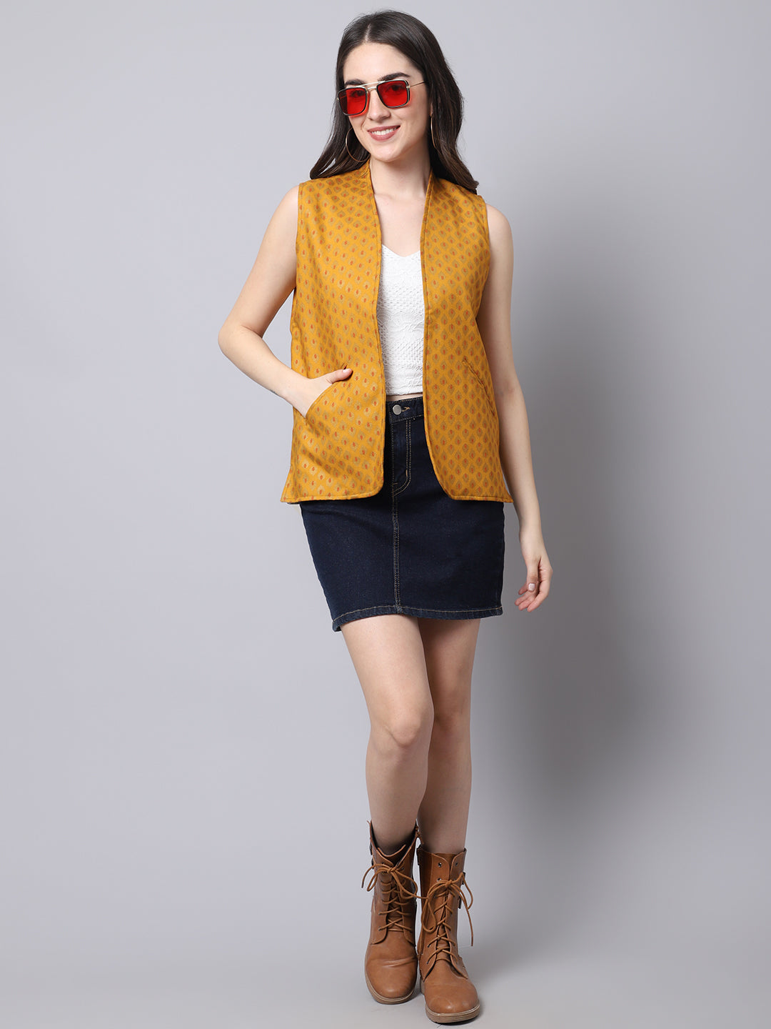 Women's Multi Color Open Front Waistcoat - Even Apparels