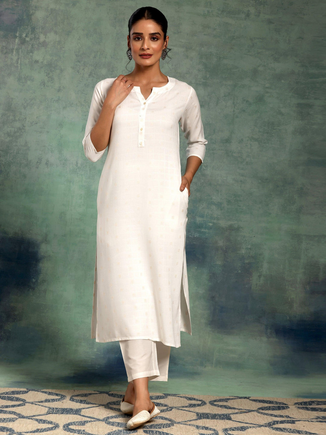 Cream Woven Design Rayon Straight Kurta - Jashvi