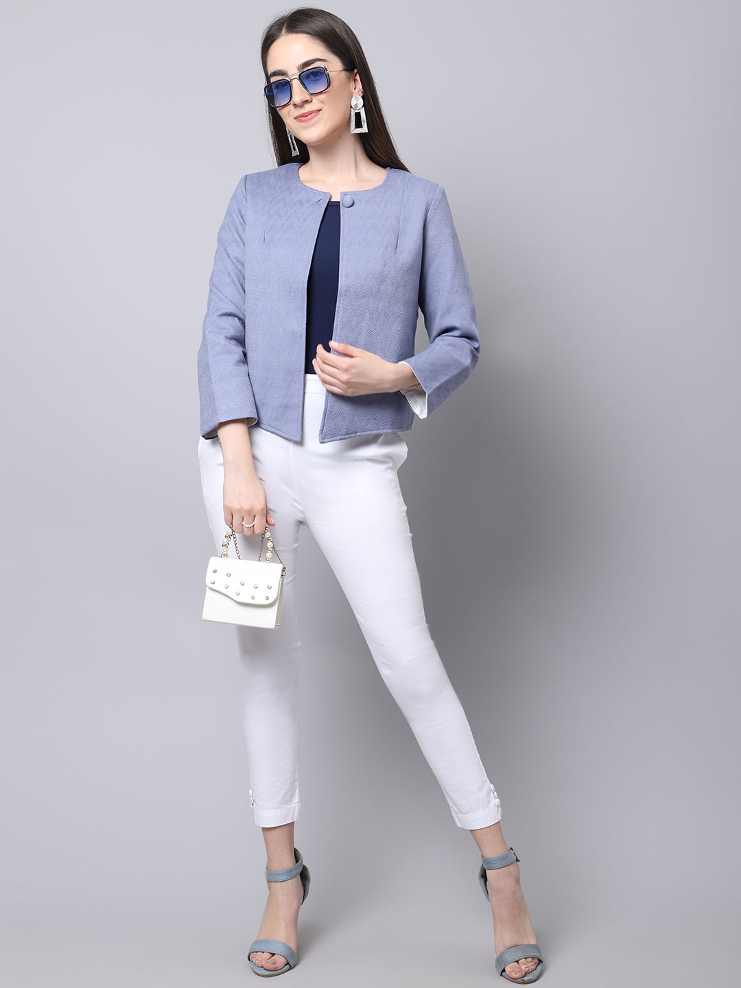 Women's Grey Open Front Statement Jacket - Even Apparels