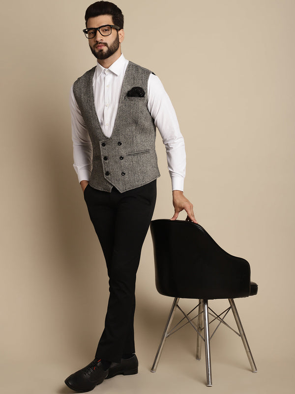 Men's Woolen Double Breast Waist Coat - Even Apparels