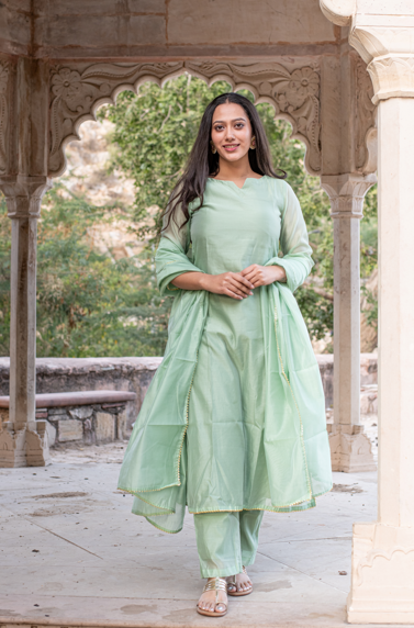 Women's Pakheeza Chanderi Olive Kurta Dupatta Set - Saras The Label