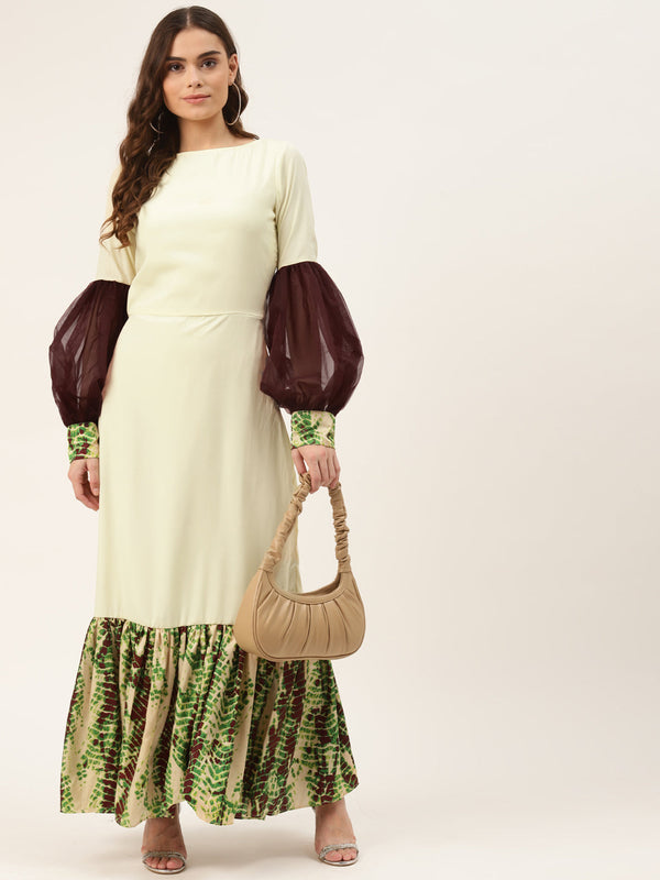 Women's Crème Crepe Maxi Dress - Khumaar- Shuchi Bhutani