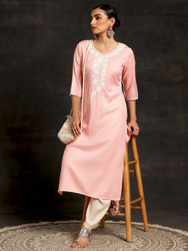 Pink Yoke Design Rayon Straight Kurta