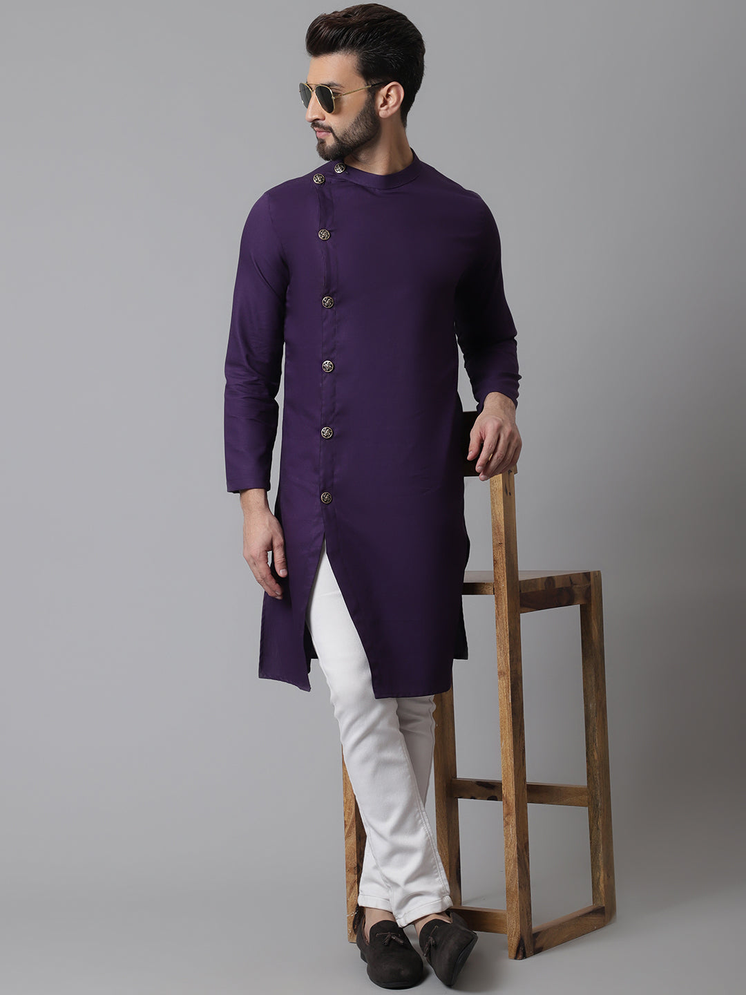 Men's Purple Sherwani Kurta With Asymetrical Cut - Even Apparels