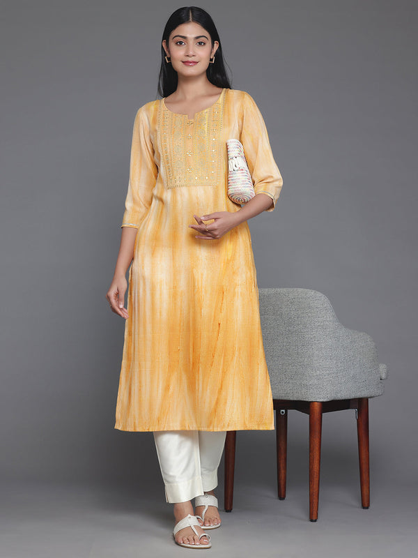 Yellow Yoke Design Cotton Straight Kurta