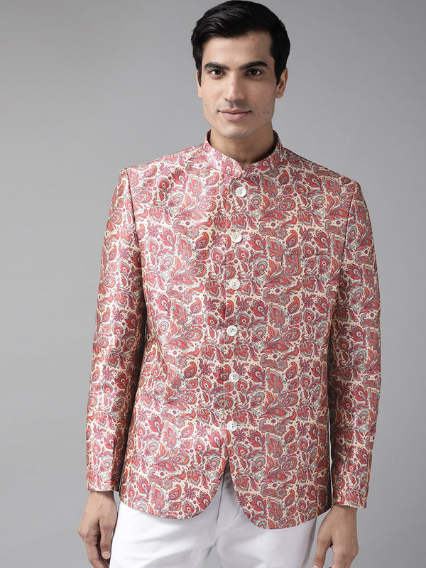 Jashvi Men's Multicolor-Base-Pink Silk Blend Jodhpuri