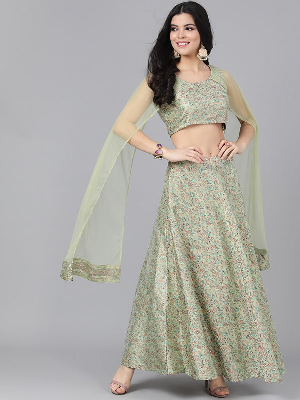 Women's Green Lehenga Choli With Cape Dupatta - Aks