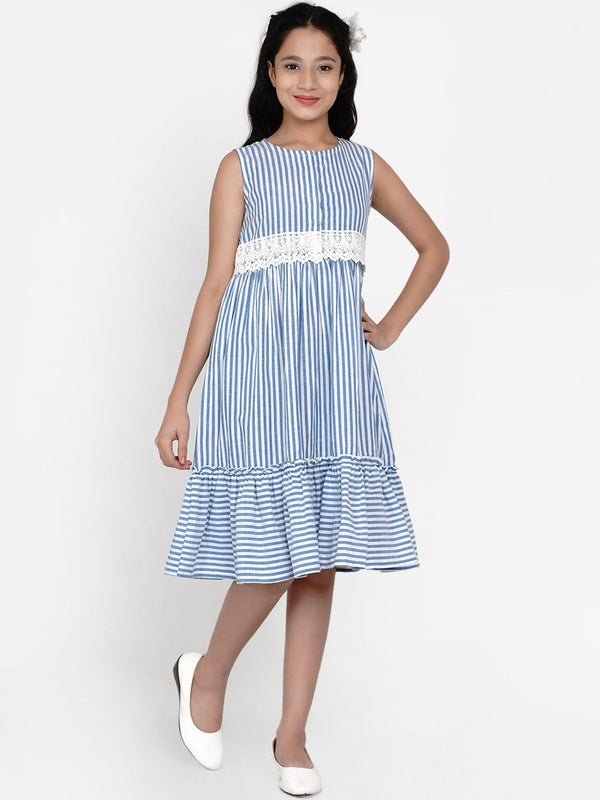 Girl's Blue Striped Dress - NOZ2TOZ KIDS