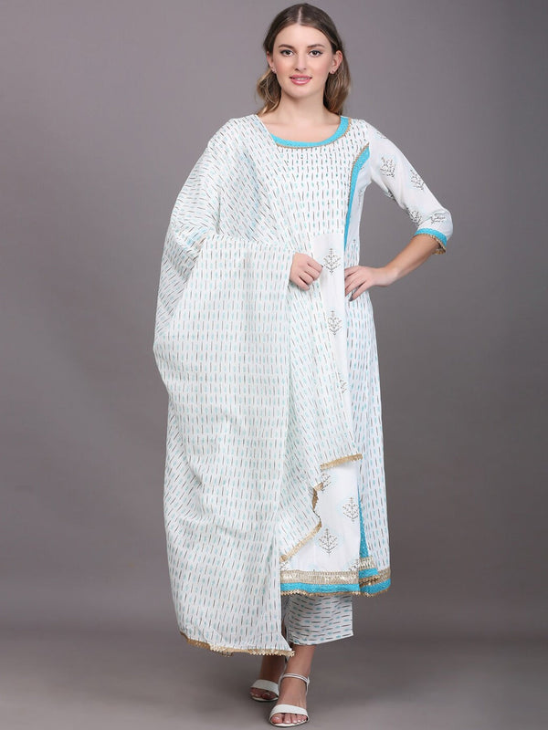 Women's Floral Printed Kurta With Trousers & With Dupatta - Noz2Toz