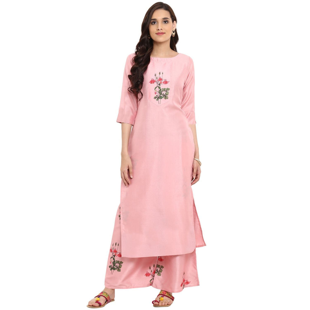 Women's Pink color Straight Digital Print Kurta Palazzo set - Ziyaa