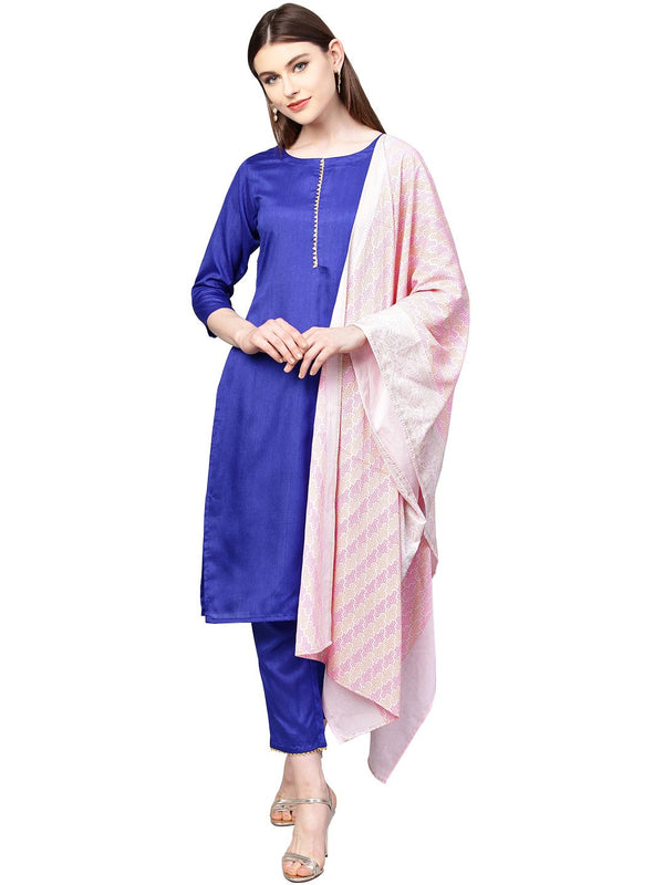 Royal Blue Poly Silk Solid Salwar Suit with Dupatta