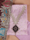 Purple Embroidered Silk Blend Dress Material With Dupatta