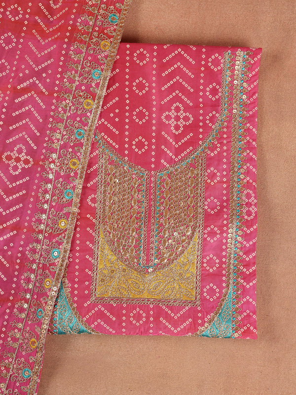 Pink Printed Silk Blend Dress Material With Dupatta