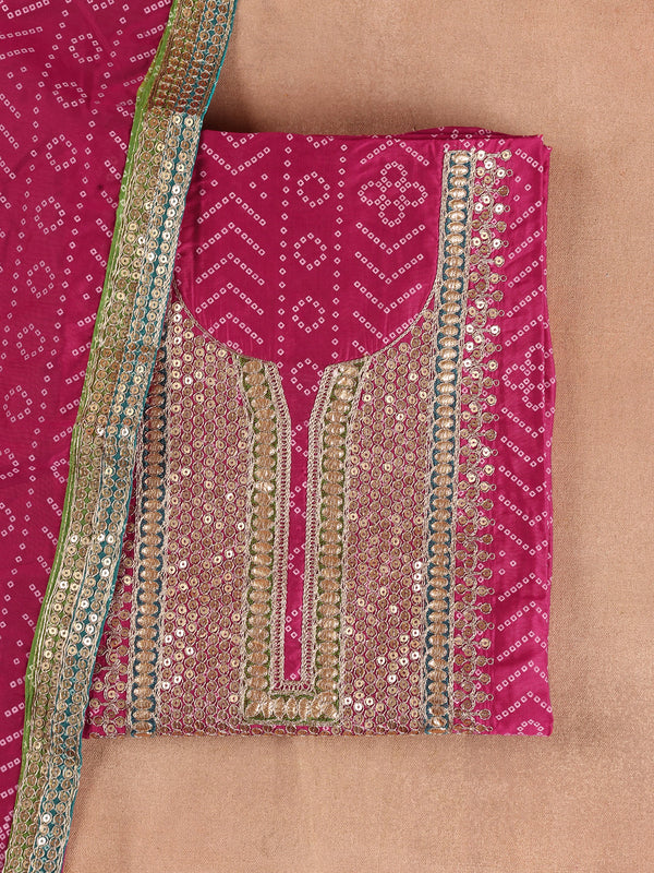 Pink Printed Silk Blend Dress Material With Dupatta