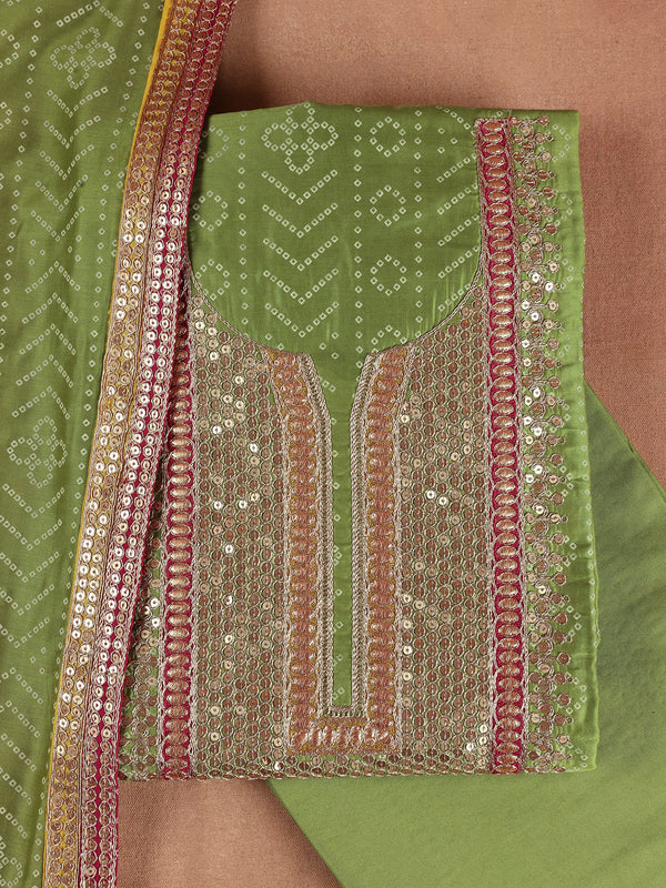 Green Embroidered Silk Blend Dress Material With Dupatta