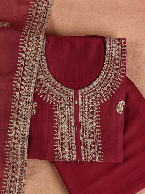 Pink Embroidered Cotton Blend Dress Material With Dupatta