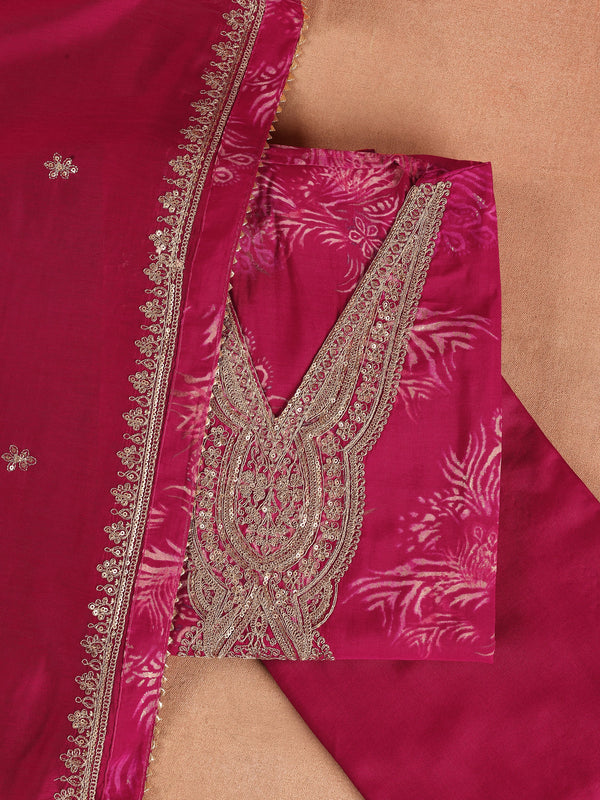 Pink Printed Silk Blend Dress Material With Dupatta