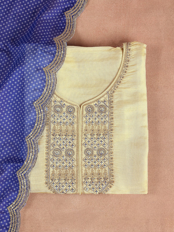 Off White Embroidered Organza Dress Material With Dupatta