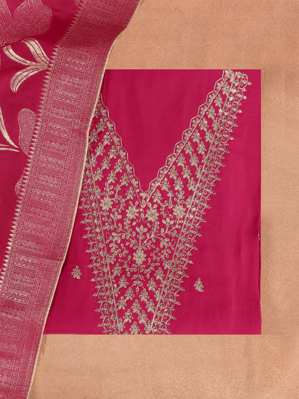 Pink Printed Silk Blend Dress Material With Dupatta