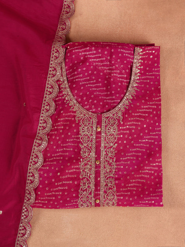 Pink Embroidered Silk Blend Dress Material With Dupatta