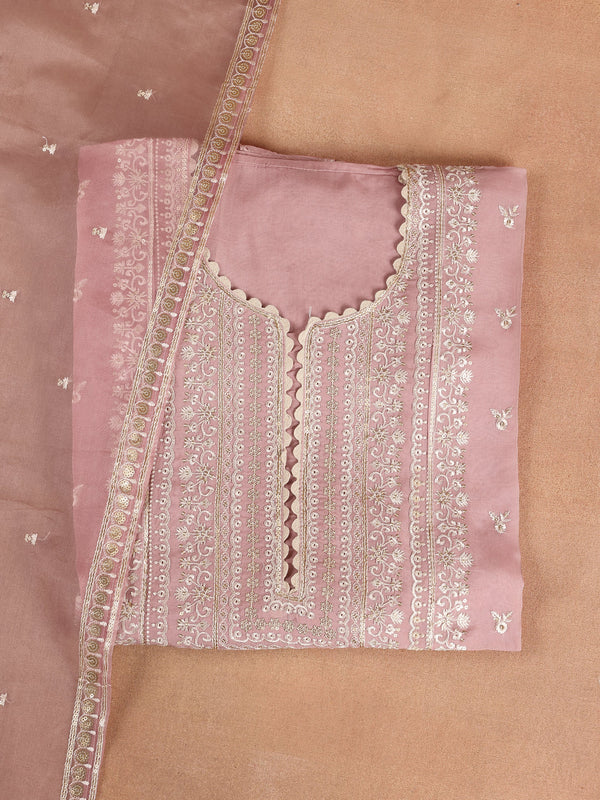 Pink Embroidered Organza Dress Material With Dupatta