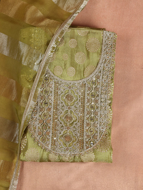 Green Printed Organza Dress Material With Dupatta