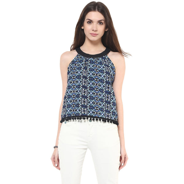 Women's Printed Pom-Pom Crop Top - Pannkh