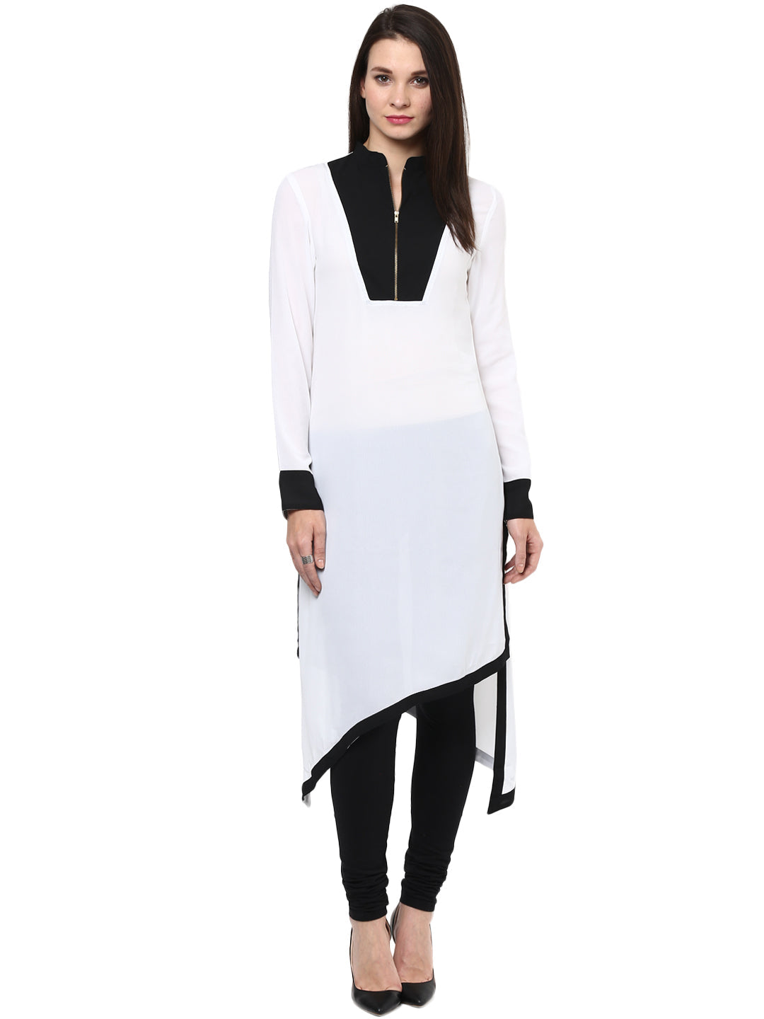 Women's Stylestone Black & White Asymmetrical Kurti - Stylestone