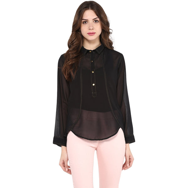 Women's Golden Detailed Shirt Top - Pannkh