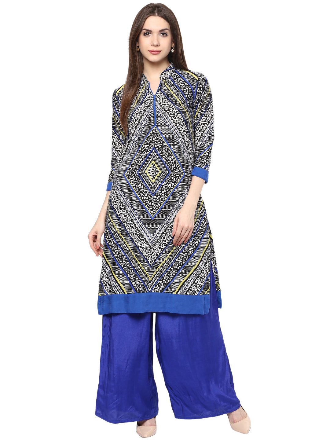 Women's Printed Blue And Black Kurti - Stylestone