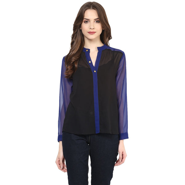 Women's Buttoned Color-Block Top - Pannkh