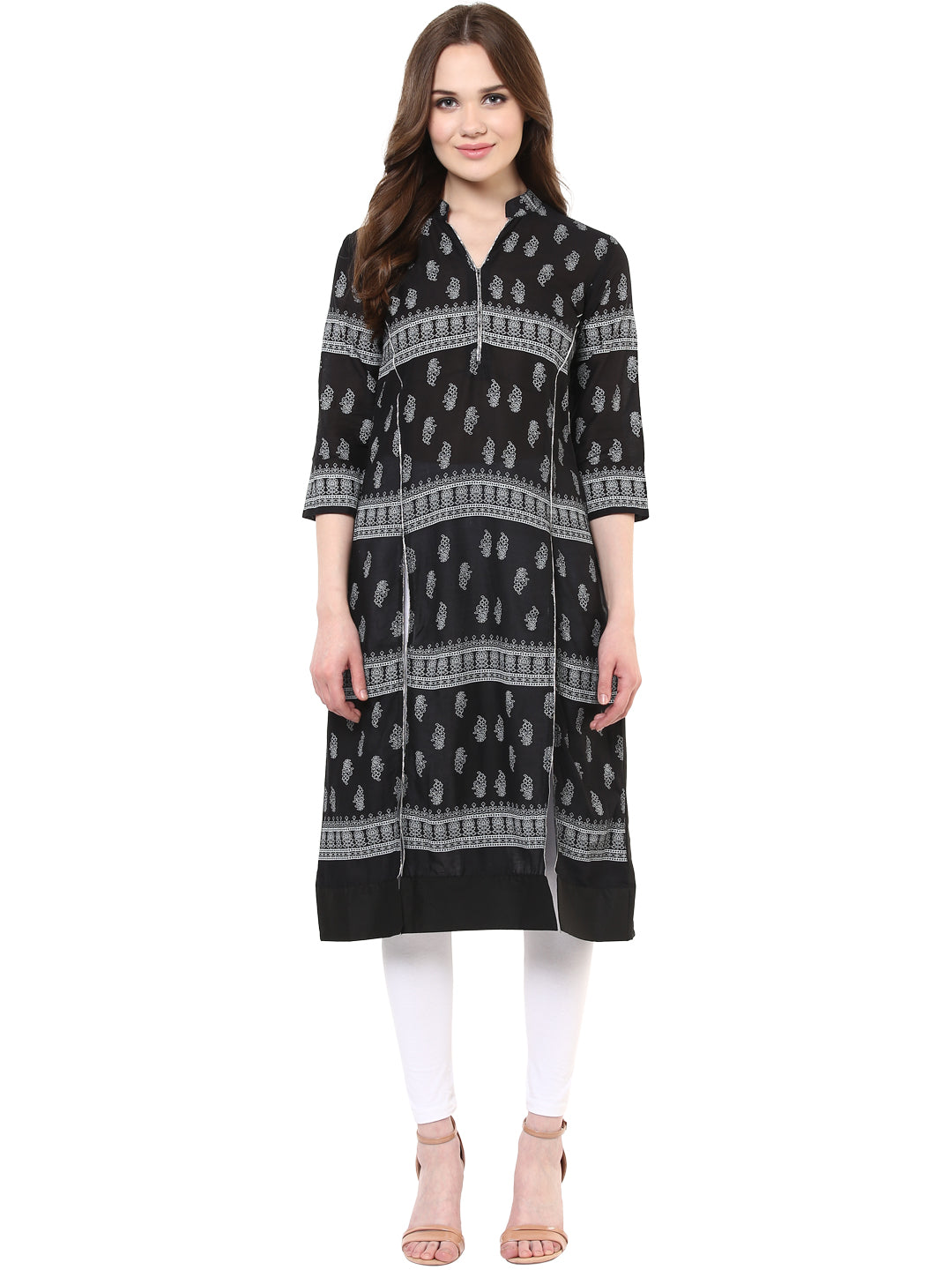 Women's Black And White Stylish Double Slit Flap Kurti - Stylestone