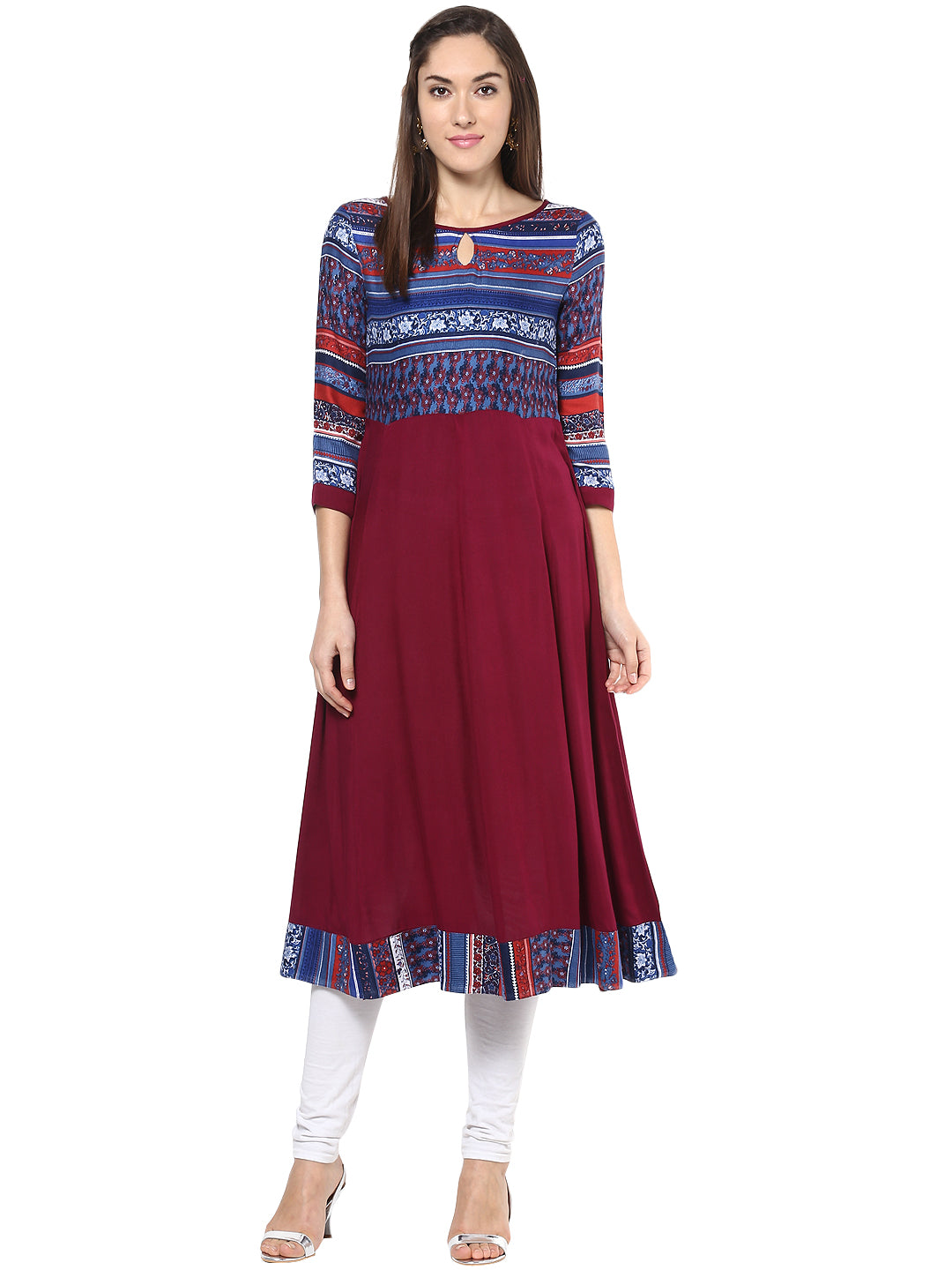 Women's Maroon Blue Anarkali Kurti - Stylestone