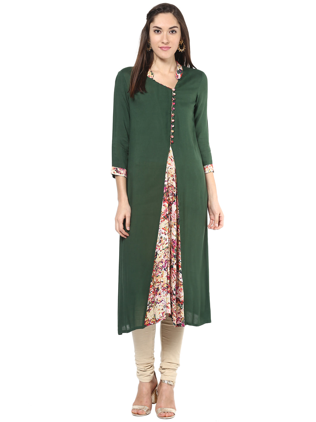 Women's Green And Multi Colored Floral Pleated Kurti - Stylestone