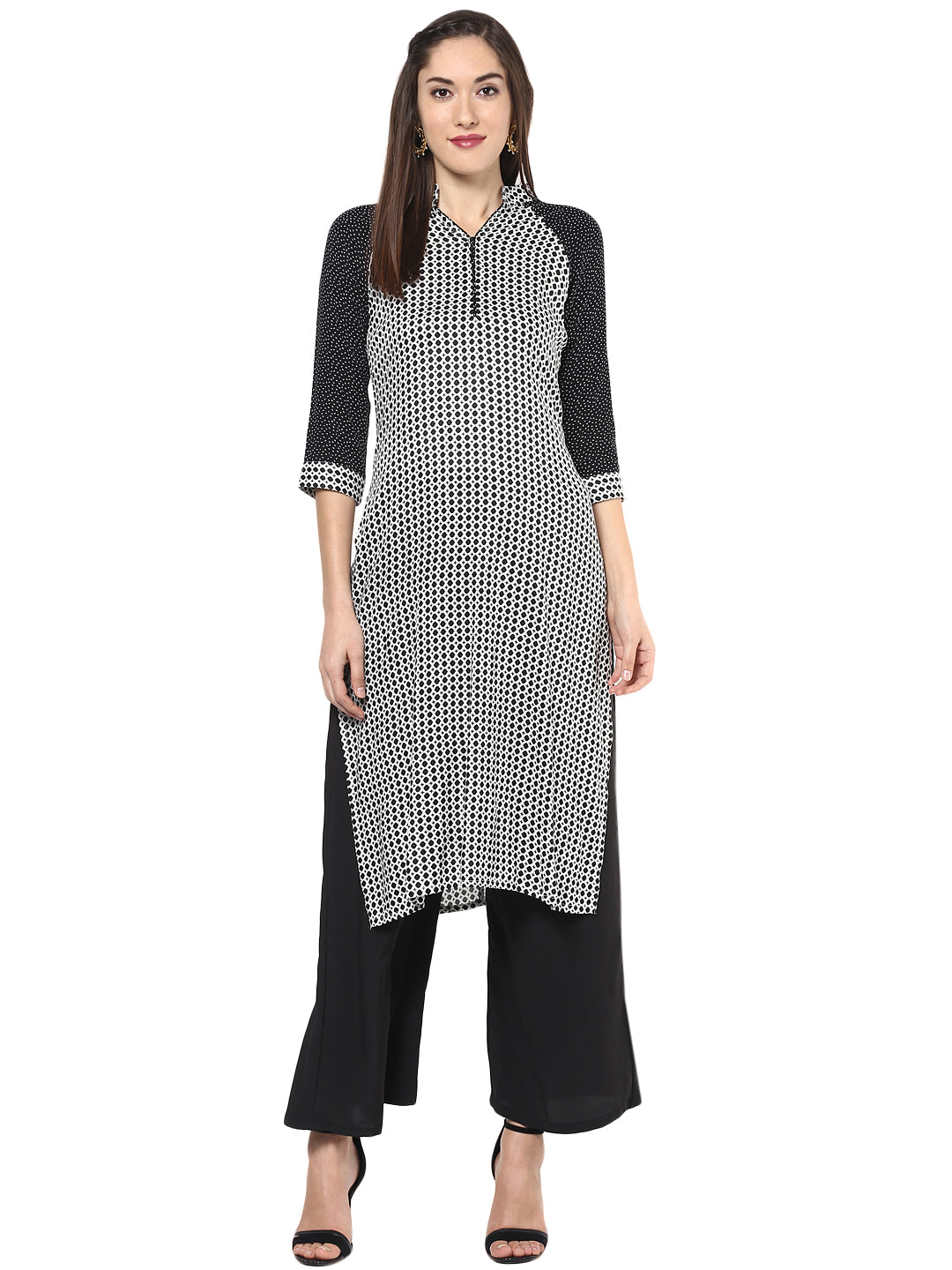 Women's Black And White Raglan Sleeve Kurti - Stylestone