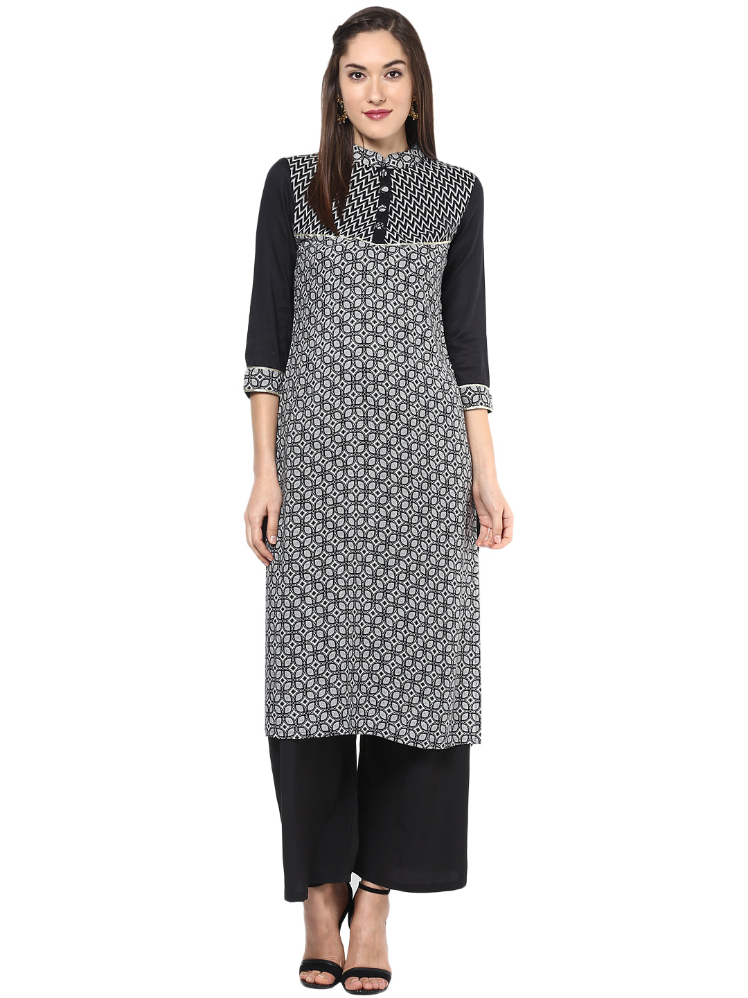 Women's Black And White Kurti - Stylestone