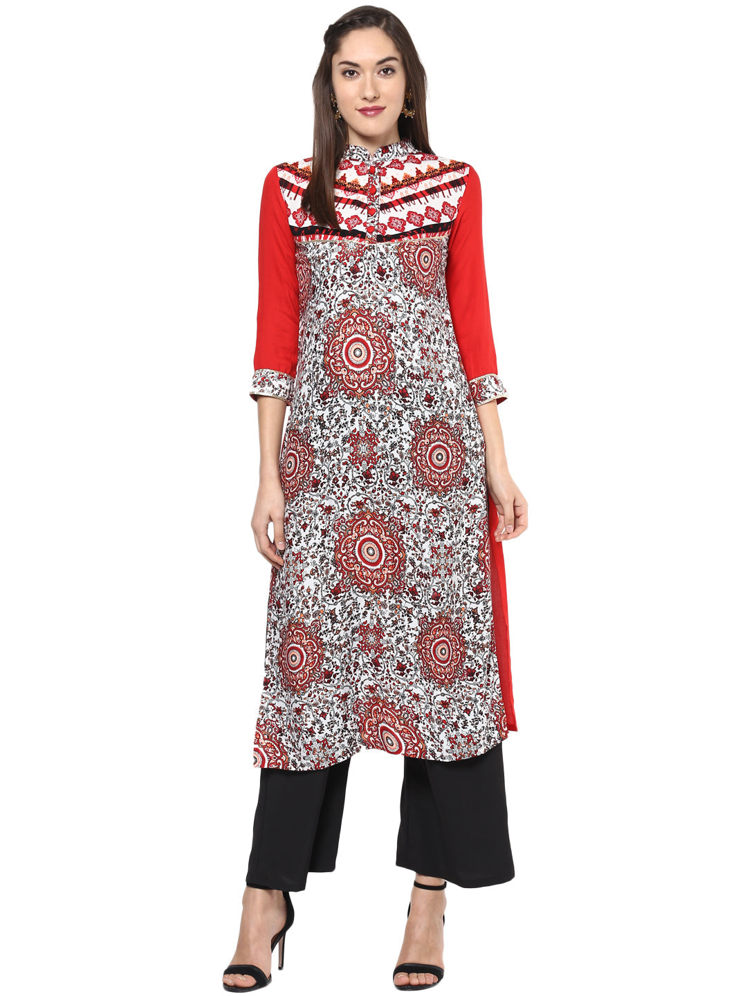 Women's Red And Black Rayon Kurti - Stylestone