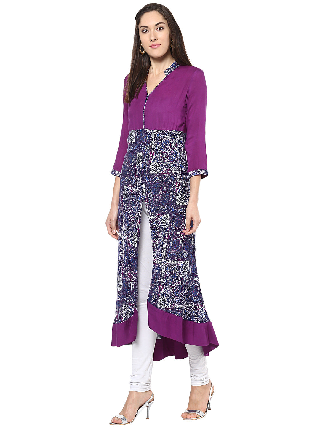 Women's Purple And Blue Asymmetric Kurti - Stylestone