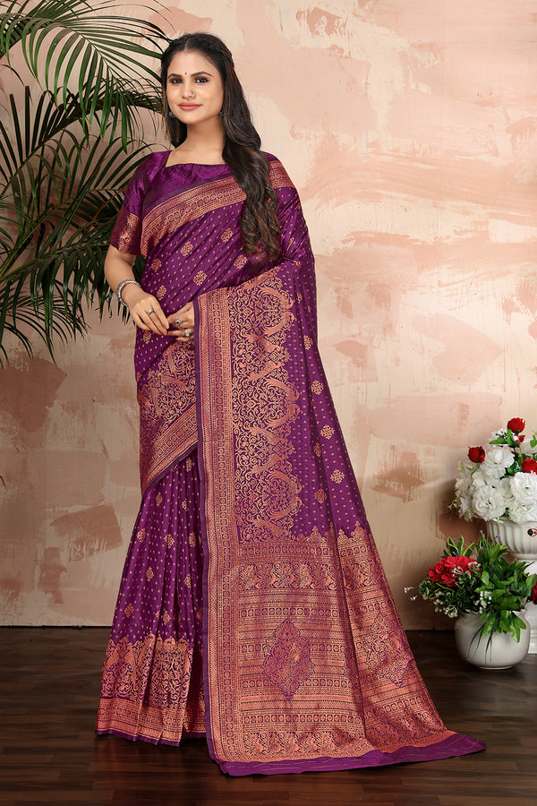 Women's Purple woven banarasi silk traditional saree  - Monjolika