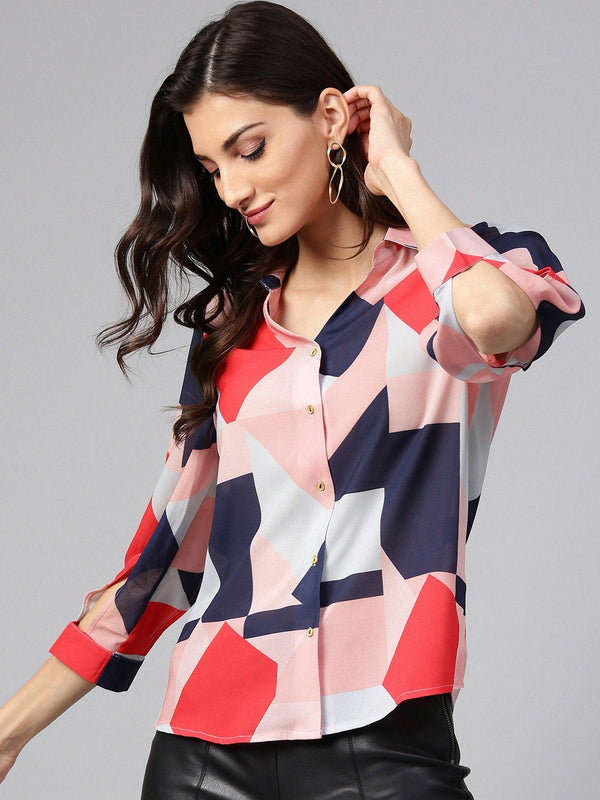 Women's Peach Pattern Clash Shirt Top - Pannkh