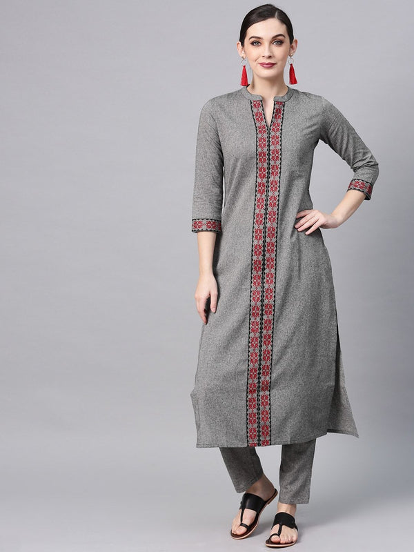 Women's  Grey Solid Straight Kurta - AKS